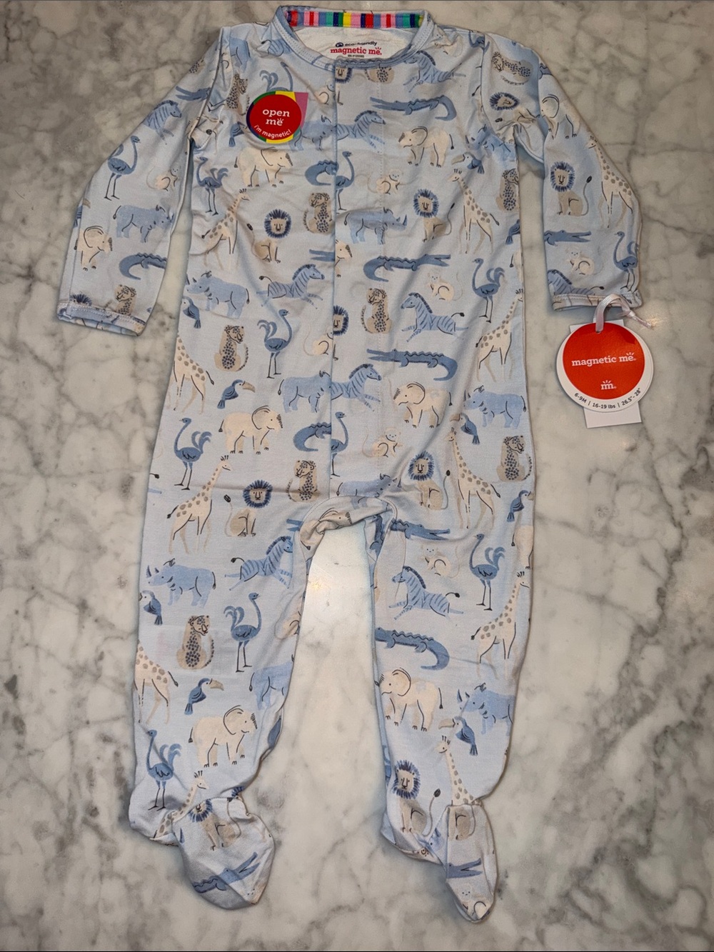 NWT Magnetic Me Modal Light Blue Jungle Animal Print Footie 6/9M